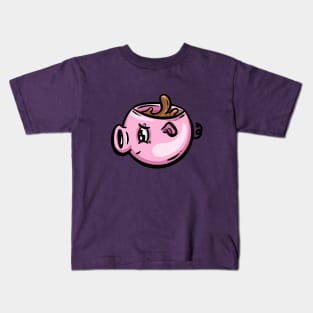 Piggy Pig Coffee Cup Cartoon Illustration Kids T-Shirt